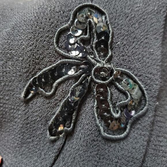 Vintage 80s 90s Short Sleeve A Line Midi Dress Black Bow Gothic Twee Whimsygoth - Picture 4 of 7